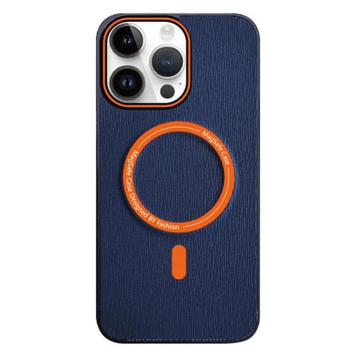 Funda para teléfono iPhone 16 Pro textura madera imitación color contrastante (Azul Marino)