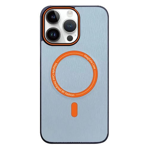 Funda para Teléfono iPhone 15 Pro Max Textura Madera Imitación Magsafe (Azul Cielo)