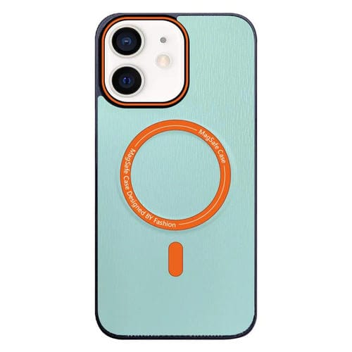 Funda para Teléfono Apple iPhone 12 con Textura de Madera Magsafe (Cian Claro)