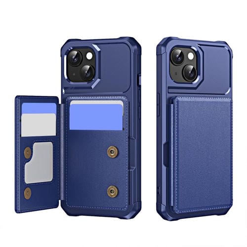 Funda de Cuero con Tapa Horizontal para iPhone 15 con Tarjetero (Azul Oscuro)