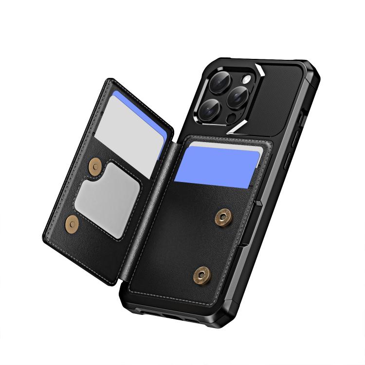 Funda de Cuero con Tapa Horizontal para iPhone 15 Pro Max TaRJetero (Negro)