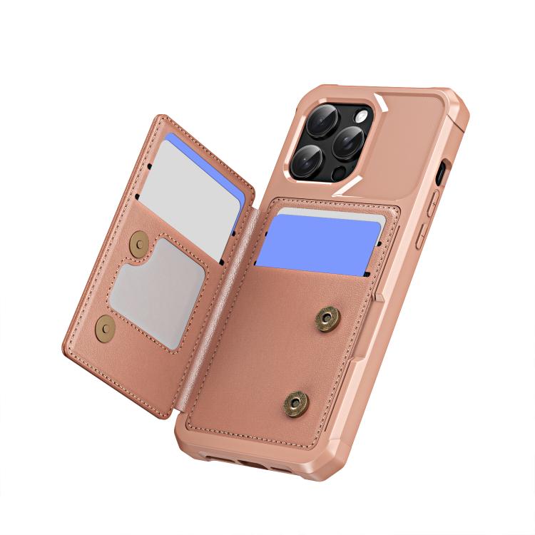 Funda de Cuero con Tapa Horizontal para iPhone 15 Pro Max con Tarjetero (Oro Rosa)