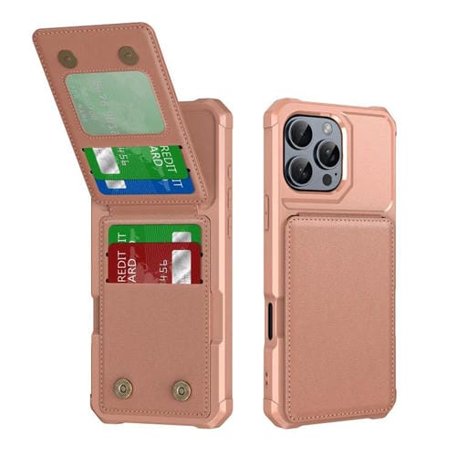 Funda para Teléfono de Cuero con Tapa Vertical y Tarjetero para iPhone 16 Pro Max (Oro Rosa)