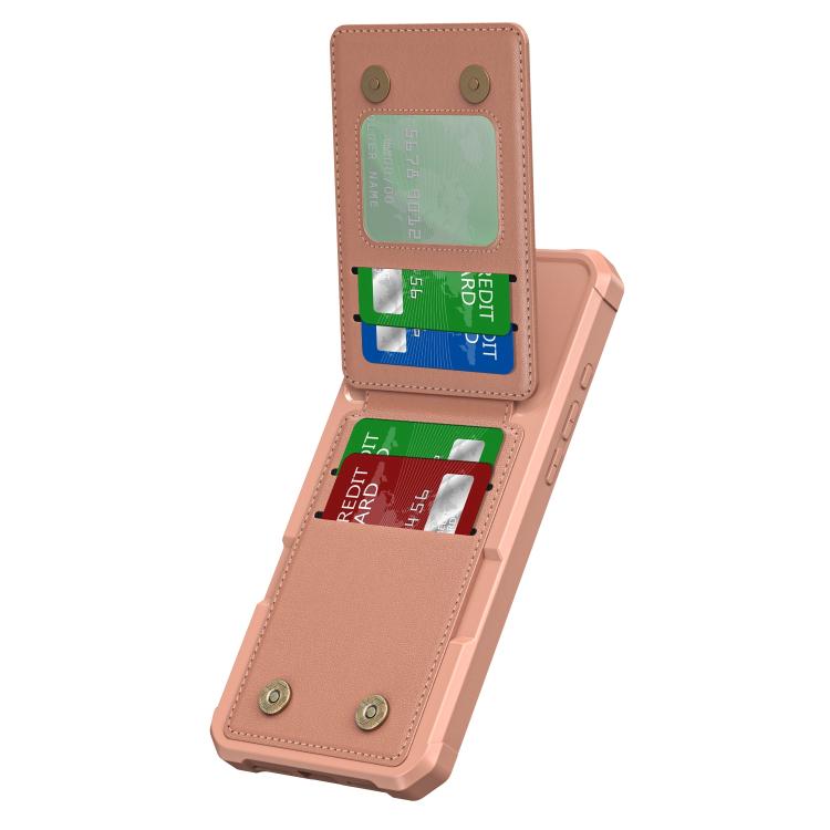 Funda de Cuero con Tapa Vertical para iPhone 16 Plus Tarjetero (Oro Rosa)