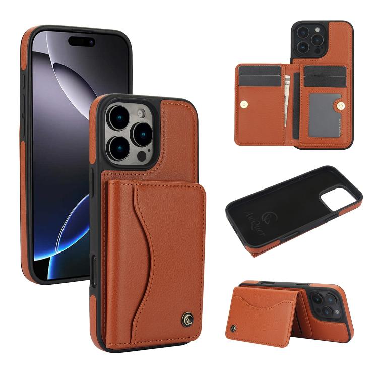 Funda de Cuero con Tapa Horizontal Awquer para iPhone 16 Pro con Tarjetero (Marrón)