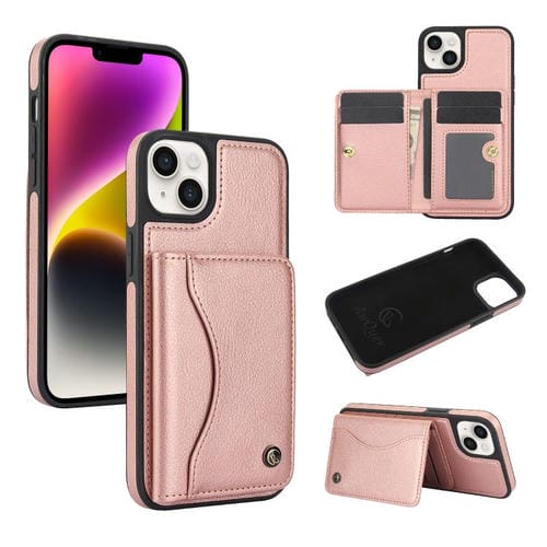 Funda para iPhone 14/13 Awquer Cuero Tapa Horizontal Tarjetas Soporte (Oro Rosa)