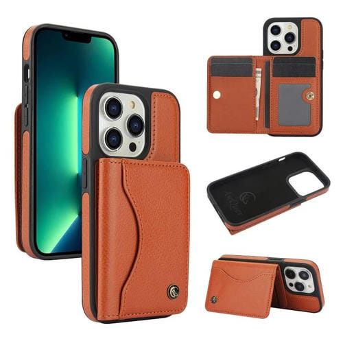 Funda para iPhone 12 Pro Max Awquer Cuero con Tapa Horizontal para Tarjetas y Soporte (Marrón)