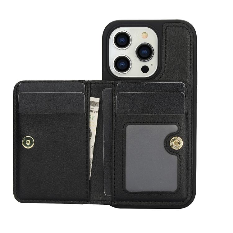 Funda para iPhone 11 Pro Max Awquer Cuero con Tapa Horizontal para Tarjetas y Soporte (Negro)