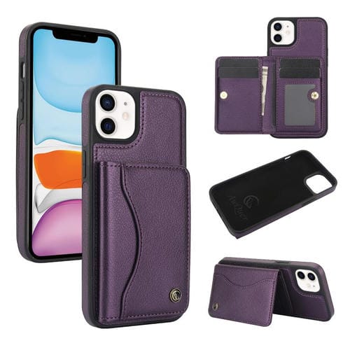 Funda de Cuero con Tapa Horizontal Awquer para iPhone 11 con Tarjetero (Morado Oscuro)
