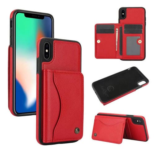 Funda para iPhone X/Xs Awquer Cuero con Tapa Horizontal para Tarjetas (Rojo)