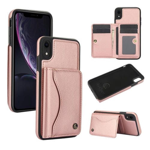Funda de Cuero con Tapa Horizontal Awquer para iPhone Xr con Tarjetero (Oro Rosa)