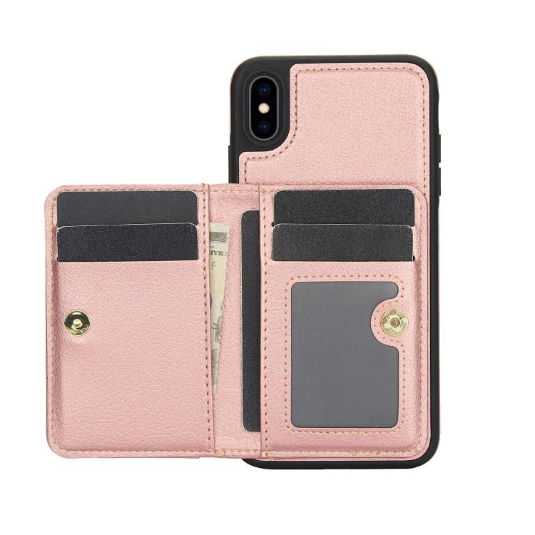 Funda de Cuero con Tapa Horizontal Awquer para iPhone Xr con Tarjetero (Oro Rosa)