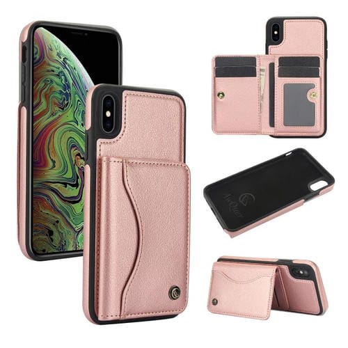 Funda de Cuero con Tapa Horizontal Awquer para iPhone Xs Max con Tarjetero (Oro Rosa)