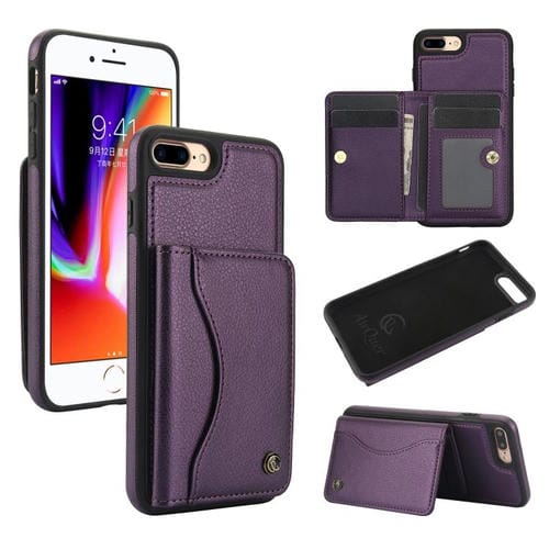 Funda para iPhone 7 Plus/8 Plus Awquer Cuero Tapa Horizontal Tarjetas Soporte (Morado Oscuro)