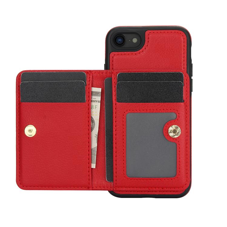 Funda de Cuero Awquer para iPhone 7 Plus y 8 Plus con Tapa Horizontal para Tarjetas y Soporte (Rojo)