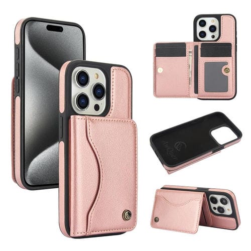 Funda de Piel con Tapa Horizontal Awquer para iPhone 15 Pro (Oro Rosa)