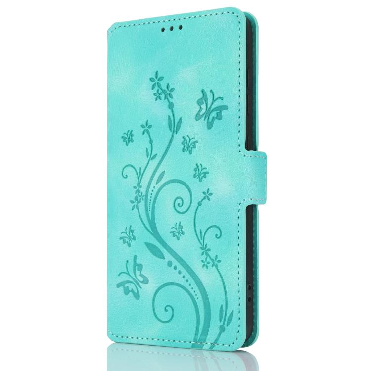 Funda de Cuero con Relieve Mariposa y Flor para iPhone 11 Pro Max (Verde)