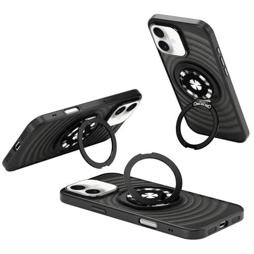 Funda para Teléfono iPhone 16 con Soporte Magsafe y Diseño de Ondas (Negra)