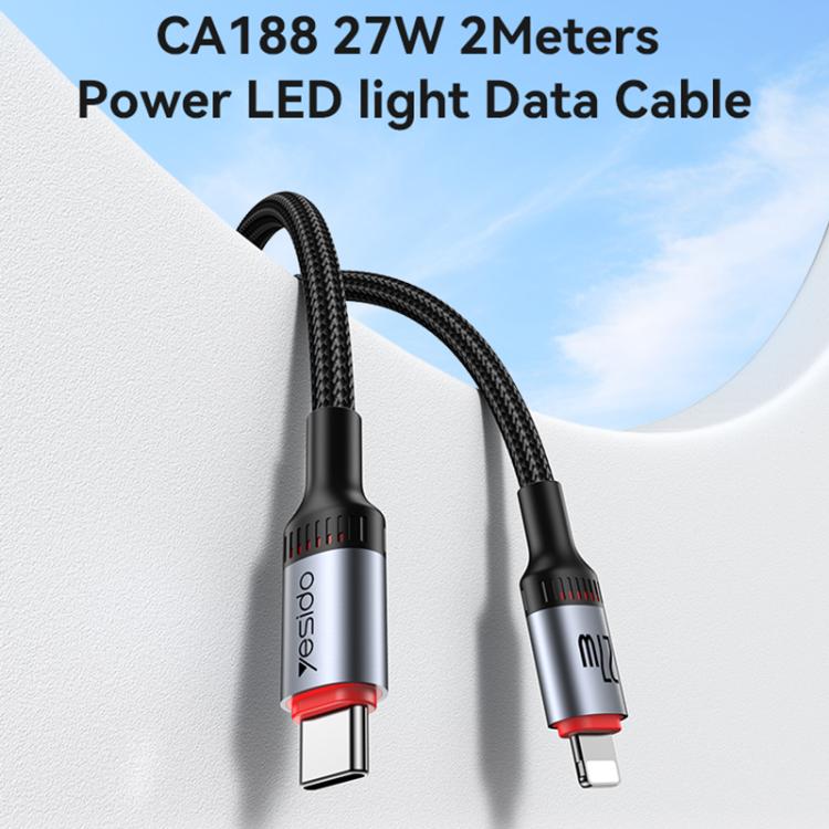 Cable de Datos y Carga Yesido CA184 PD27W 3A USB-C a 8 Pines 2 m (Negro)