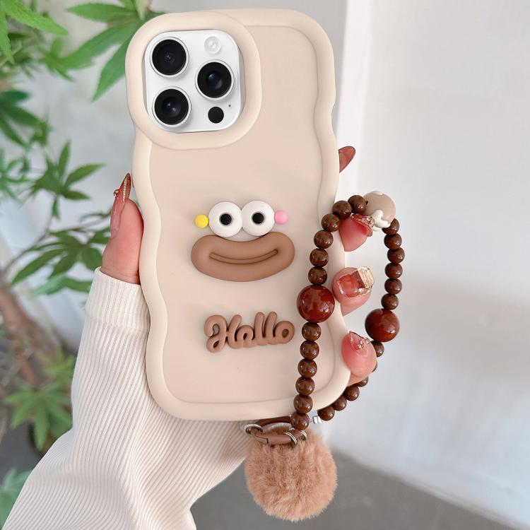 Funda TPU iPhone 14 Pro Max Forma Boca de Salchicha Cadena Cuentas (Blanca)