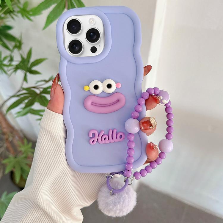Funda TPU iPhone 12 Pro Max Forma Boca de Salchicha Cadena Cuentas (Morado)