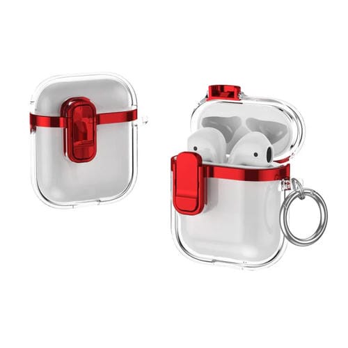 Estuche para Auriculares Inalámbricos Airpods 1/2 Galvanizado Transparente con Cierre de Seguridad (Rojo)