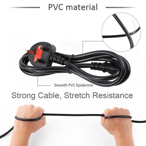 Cable de Alimentación para Ordenador con Enchufe Británico de 3 Pines, 1,8 Metros (Negro)