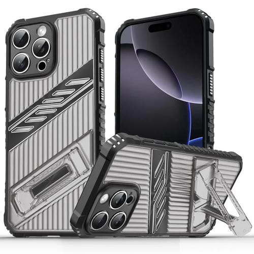 Funda híbrida TPU y Policarbonato con soporte para iPhone 16 Pro Max (Gris y Negro)