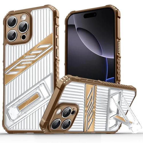 Funda híbrida TPU para iPhone 16 Pro con soporte chapado para PC (Dorado del Desierto)