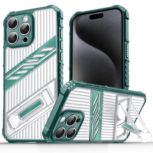 Funda híbrida para iPhone 15 Pro Max TPU soporte PC (Verde Oscuro)