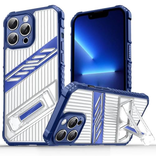 Funda híbrida TPU para iPhone 13 Pro con soporte para PC (Azul Marino)