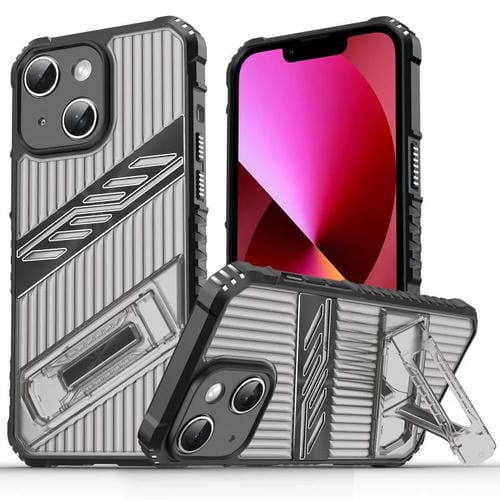 Funda híbrida TPU para iPhone 13 con soporte para PC (Gris y Negro)