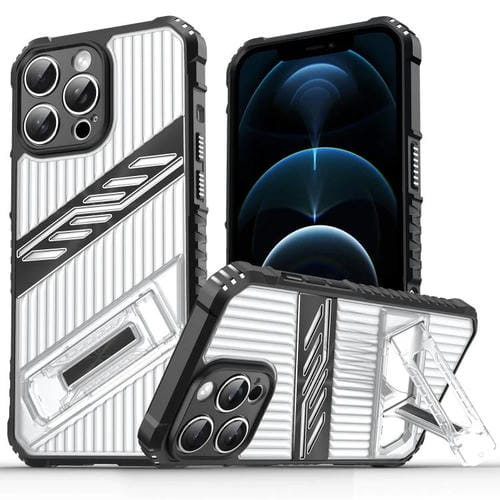Funda híbrida TPU para iPhone 12 Pro Max con soporte PC (Negro Transparente)