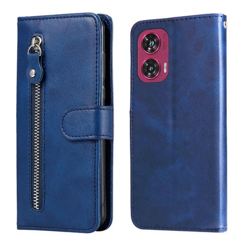 Funda de Piel Textura Becerro con Cremallera para Motorola Edge 50 Fusion (Azul)
