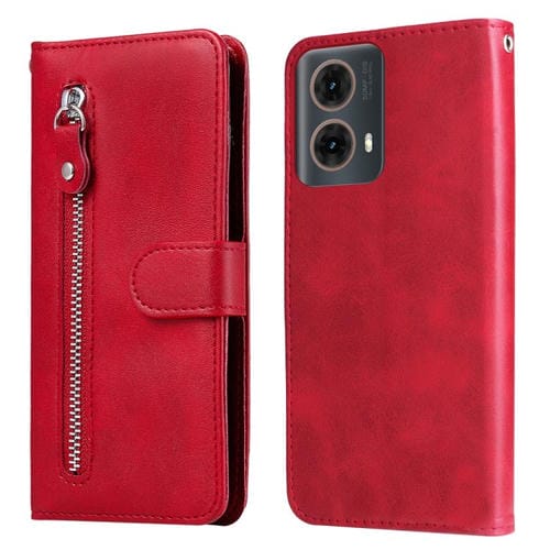 Funda de Piel con Cremallera y Textura de Becerro para Motorola Moto G85/S50 Neo (Rojo)