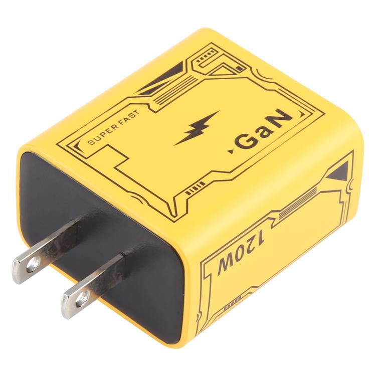 Adaptador de carga Ko-72 Gan 120 W 4 puertos 2 PD 2 QC 3.0 USB y USB-C (Amarillo)