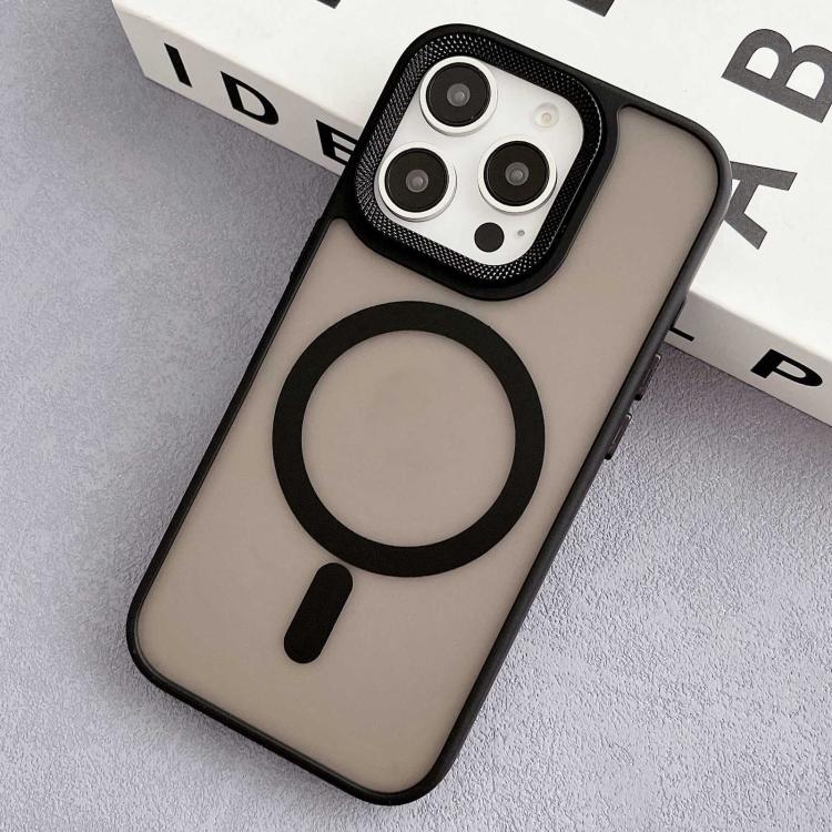 Funda híbrida TPU y PC con marco Lente de diamante para iPhone 15 Pro Max Magsafe (Negra)