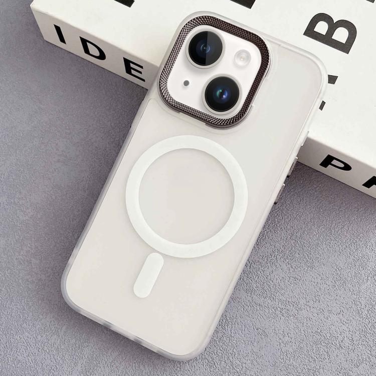 Funda hĂbrida TPU PC Marco Lente Diamante iPhone 14 Magsafe (Blanca)