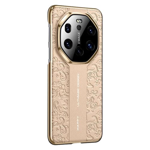 Funda de Cuero Liso Huawei Mate 40 Rs Diseño Porsche Dragón En la Nube (Dorado)
