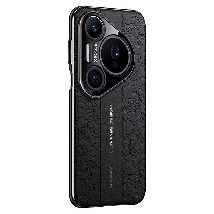 Funda de PC de cuero liso con diseño de dragón en la nube para Huawei Pura 80 Ultra 5G (negra)