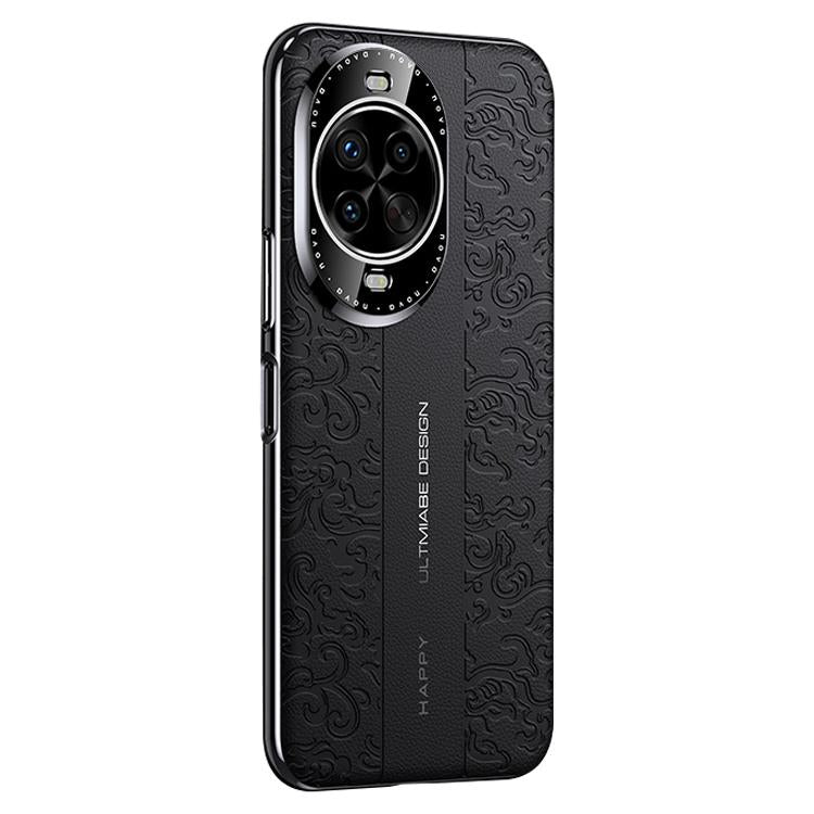 Funda de PC de cuero liso con diseño de dragón en la nube para Huawei nova 14 Pro (negra)