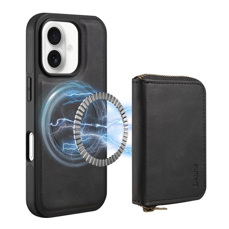 Funda de Cuero con Cremallera Magsafe para iPhone 16 Denior D26 Skin Feel (Negra)