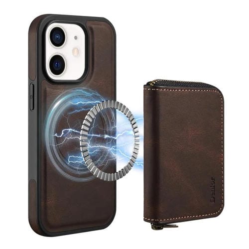 Funda de Cuero con Cremallera Magsafe Denior D26 Skin Feel para iPhone 12/12 Pro (Café)