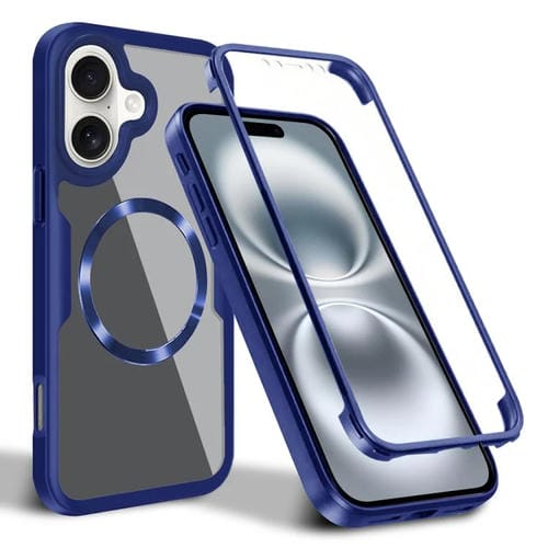 Funda para Teléfono Magsafe iPhone 16 Plus Textura de Cd (Azul)