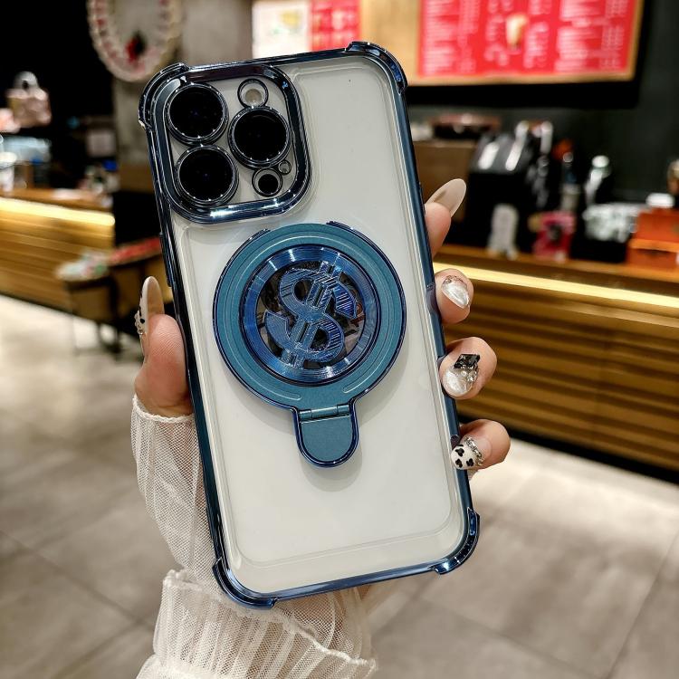 Funda para Teléfono Magsafe iPhone 15 Pro Max con Soporte y Película para Lente (Azul)
