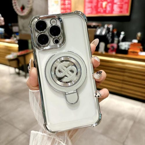 Estuche para Teléfono con Soporte Magsafe para iPhone 16 Pro Max con Película para Lente (Plateado)