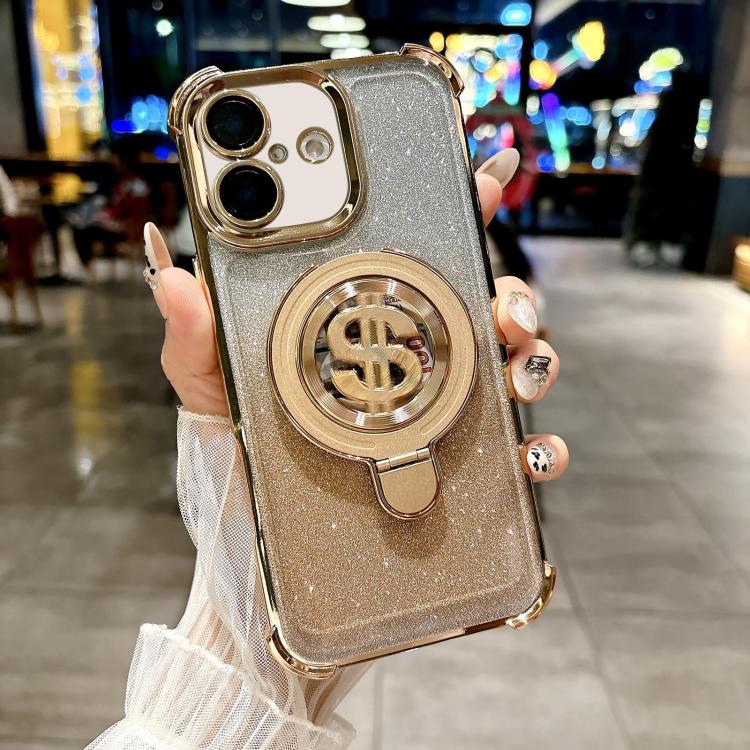 Estuche para Teléfono iPhone 16 Plus con Soporte Magsafe y Película para Lente (Dorado)