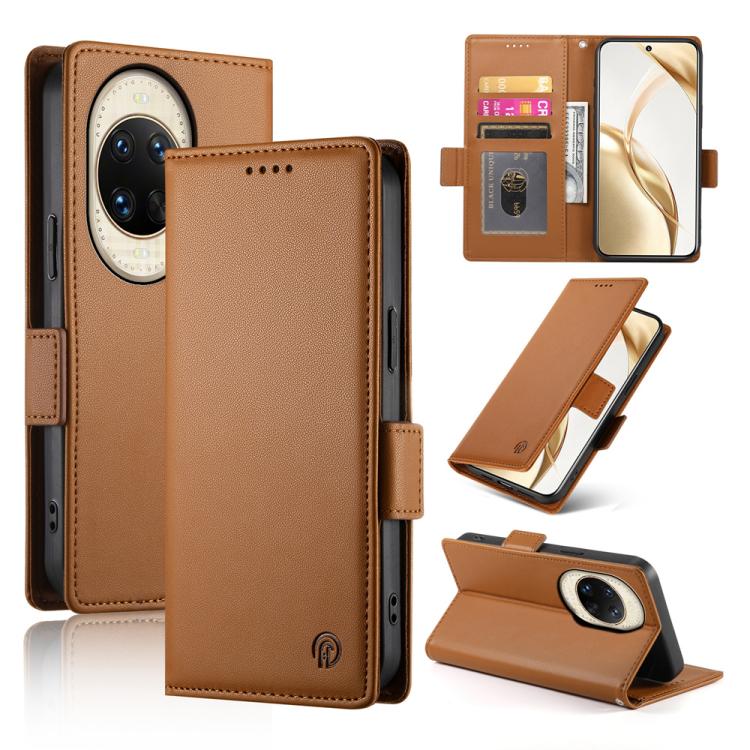 Funda de cuero esmerilado magnético con hebilla lateral para Huawei Nova 14 Ultra (marrón)