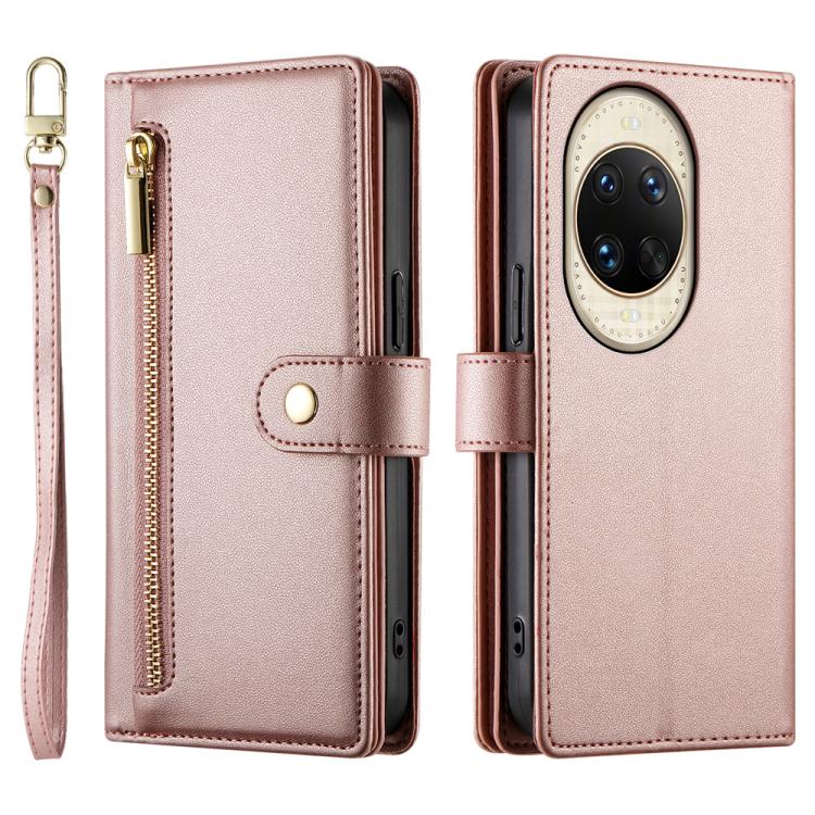 Funda de cuero con nueve ranuras para tarjetas y cremallera para Huawei nova 14 Ultra (rosa)