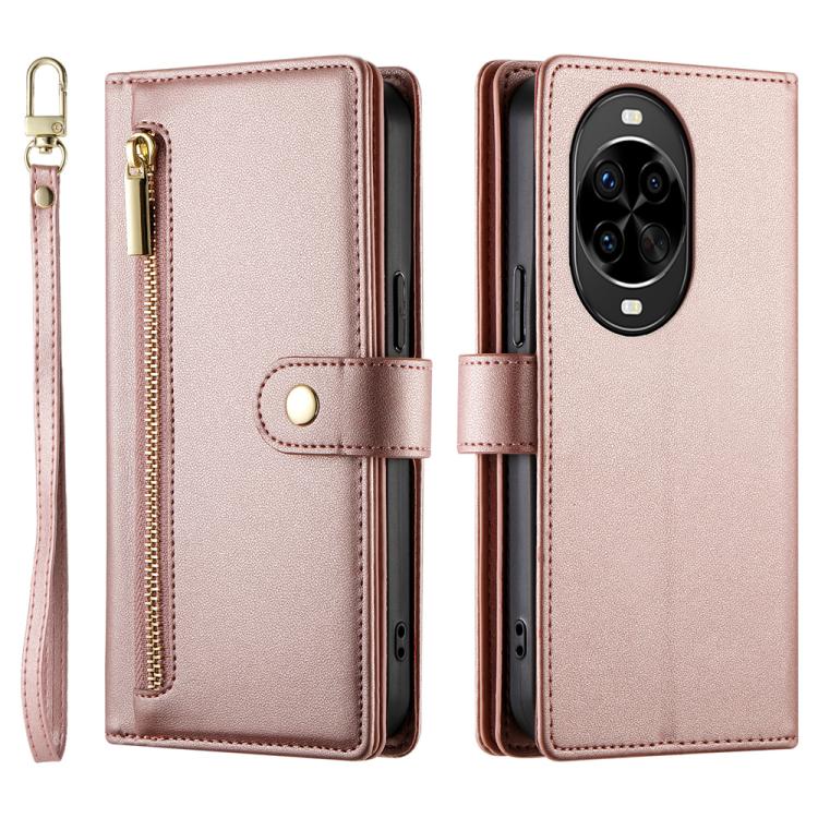 Funda de cuero con cremallera y ranuras para tarjetas para Huawei nova 14 Pro (rosa)